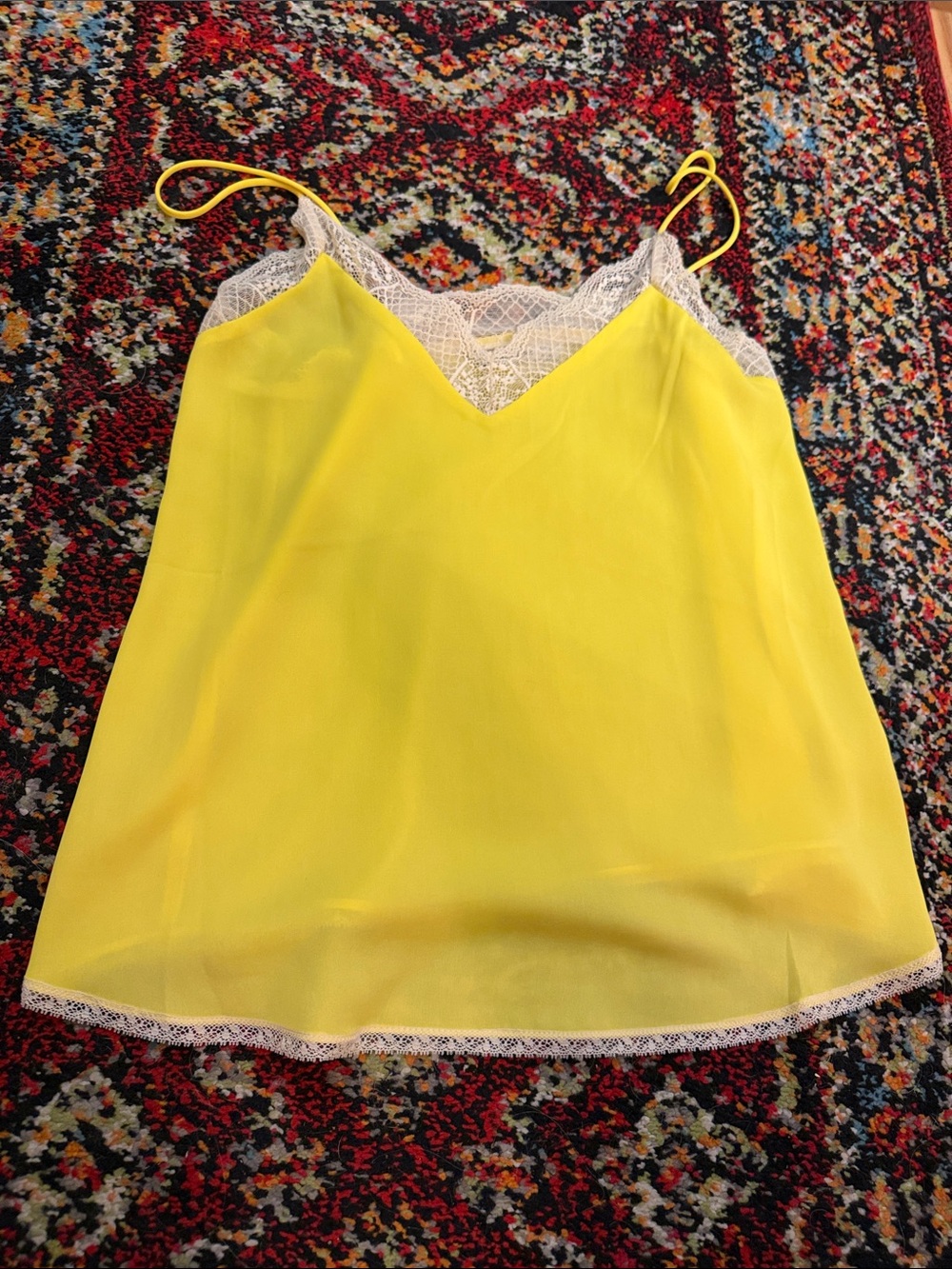 stradivarius Yellow Lace-Trim Slip Cami
